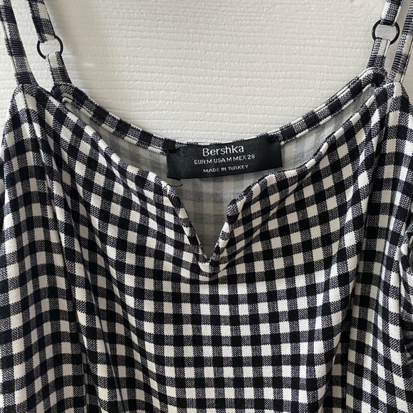 black white checkered gingham romper jumpsuit pants summer one piece stretchy - Picture 3 of 10